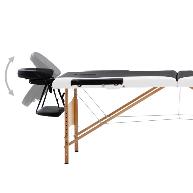 vidaXL saliekams masāžas galds, 2 daļas, koks, melns ar baltu