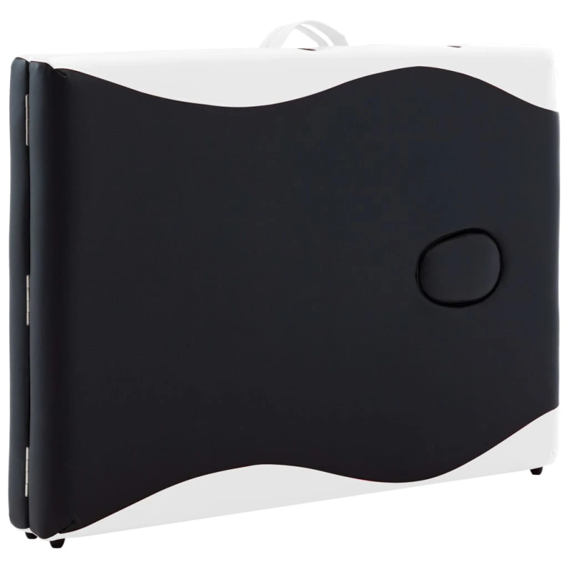 vidaXL saliekams masāžas galds, 2 daļas, koks, melns ar baltu