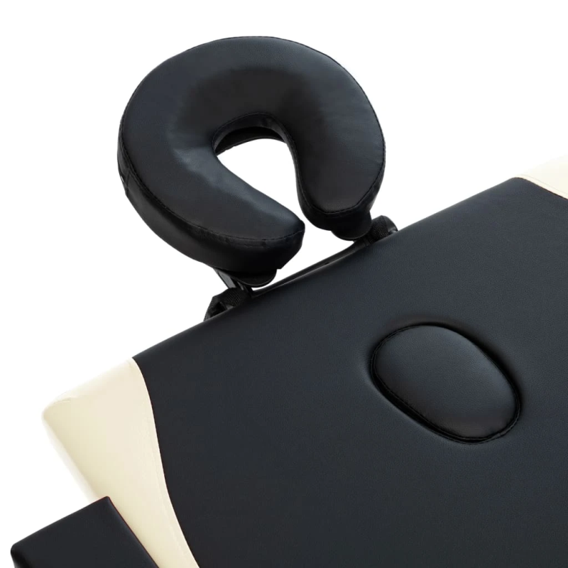 vidaXL saliekams masāžas galds, 2 daļas, koks, melns ar bēšu