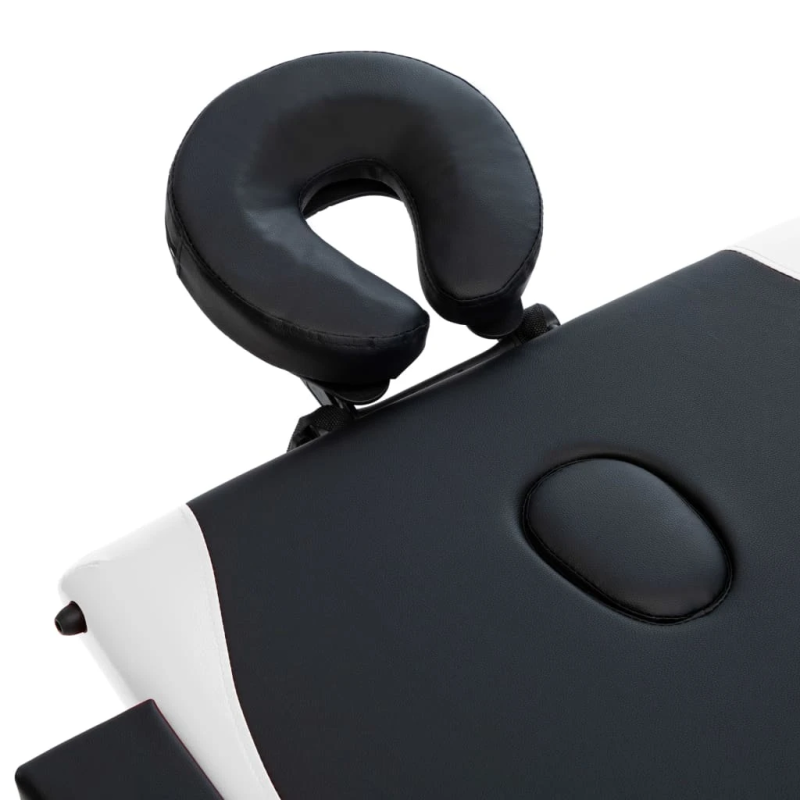 vidaXL saliekams masāžas galds, 3 daļas, koks, melns ar baltu