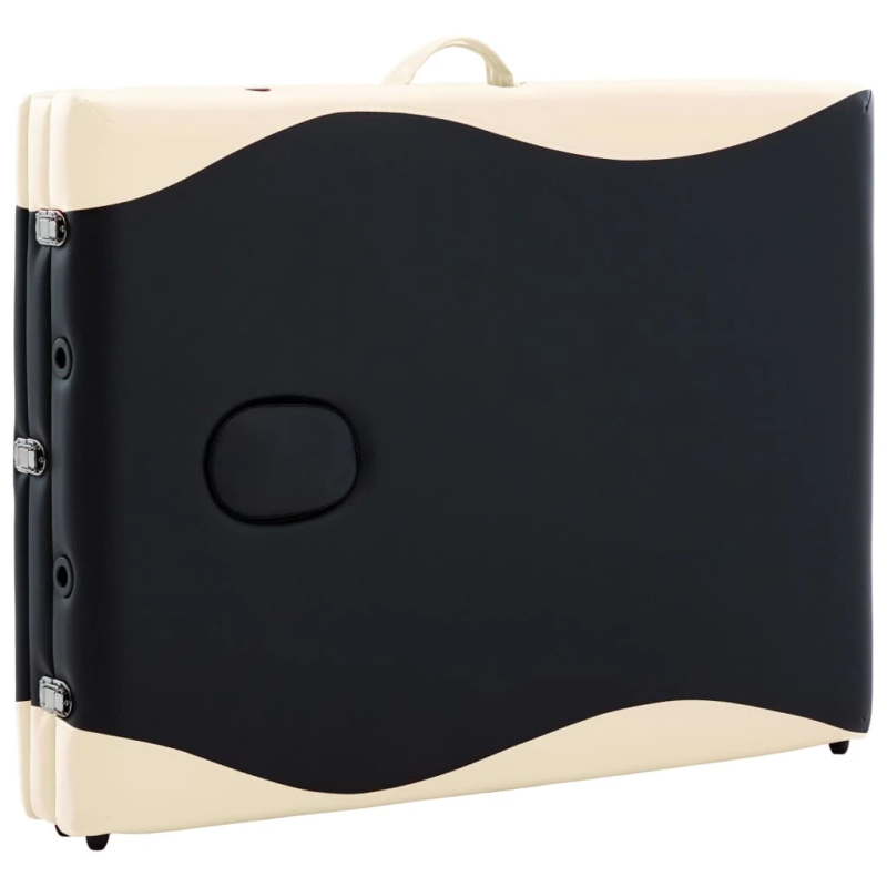 vidaXL saliekams masāžas galds, 3 daļas, koks, melns ar bēšu