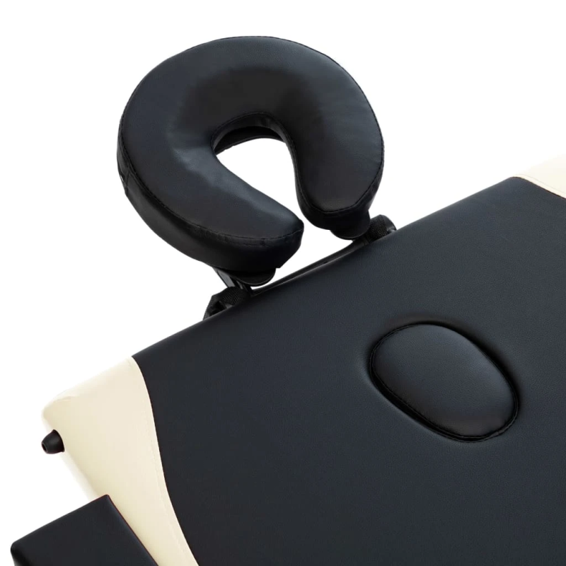 vidaXL saliekams masāžas galds, 3 daļas, koks, melns ar bēšu