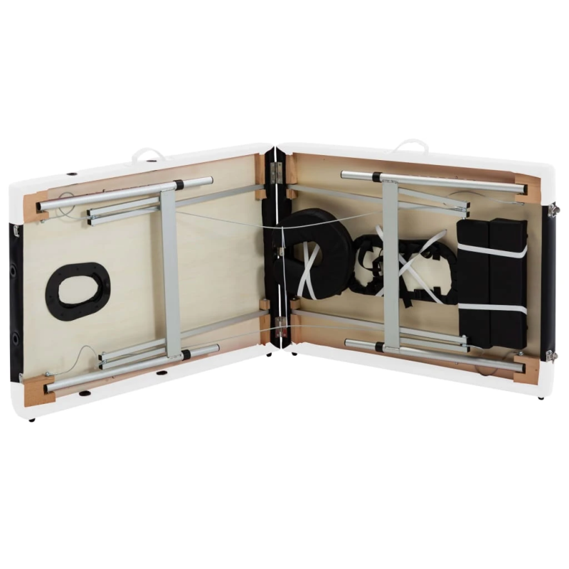 vidaXL saliekams masāžas galds, 2 daļas, alumīnijs, melns ar baltu