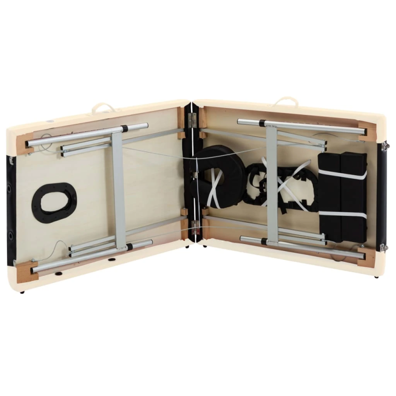 vidaXL saliekams masāžas galds, 2 daļas, alumīnijs, melns ar bēšu