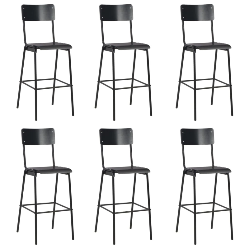 vidaXL bāra krēsli, 6 gab., saplāksnis un tērauds, melni