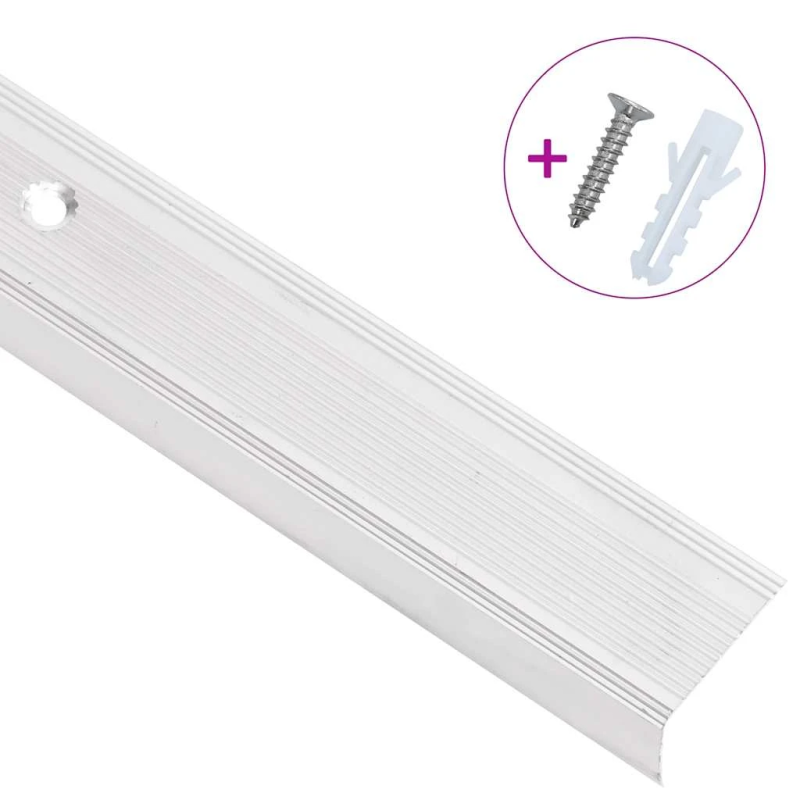 vidaXL kāpņu profili, 5 gab., L forma, 90 cm, sudraba krāsas alumīnijs