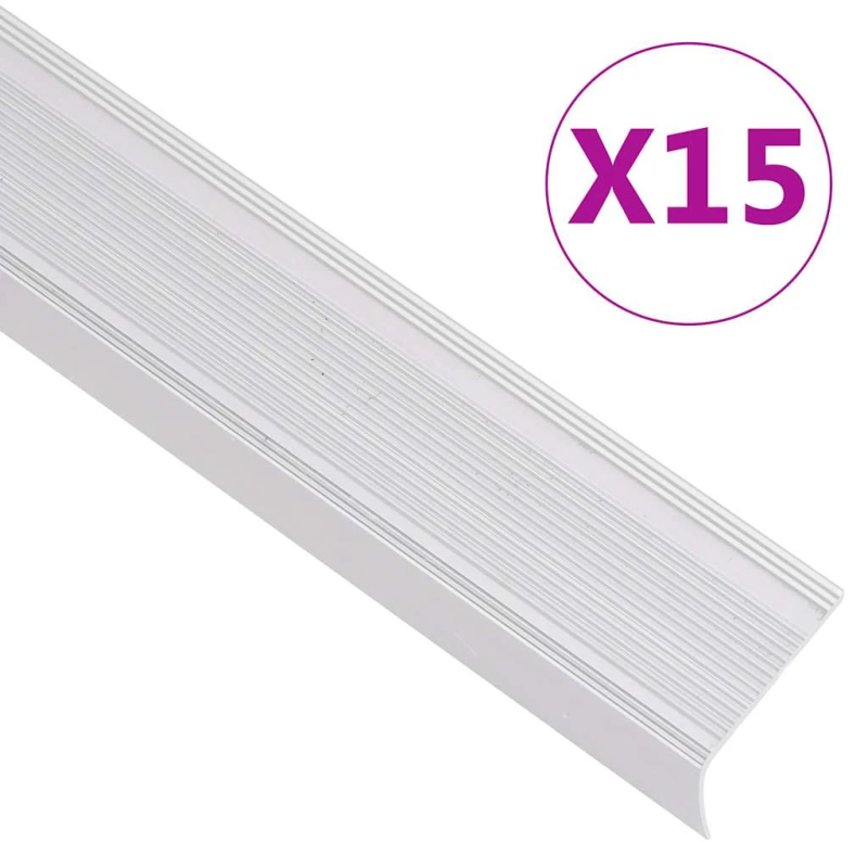 vidaXL kāpņu profili, 15 gb., L forma, 100cm, sudraba krāsas alumīnijs