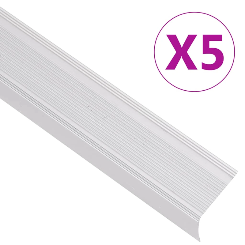 vidaXL kāpņu profili, 5 gb., L forma, 100 cm, sudraba krāsas alumīnijs