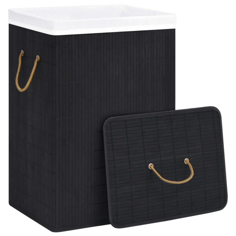 vidaXL veļas grozs ar 1 nodalījumu, bambuss, melns