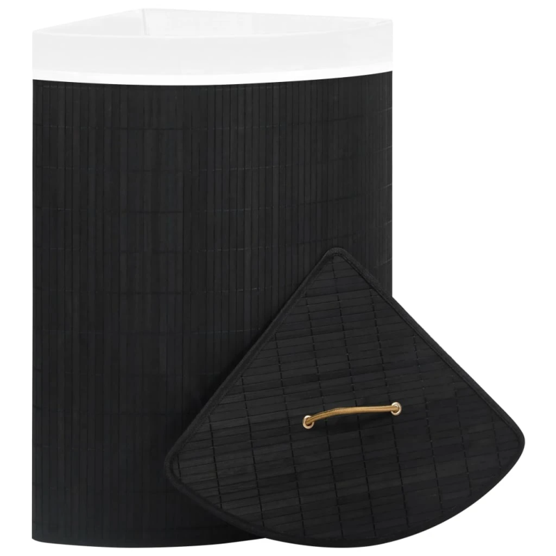 vidaXL stūra veļas grozs, melns, bambuss, 60 L