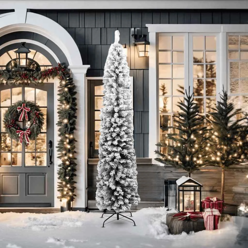 vidaXL mākslīgā Ziemassvētku egle ar sniegu, šaura, zaļa, 210 cm, PVC