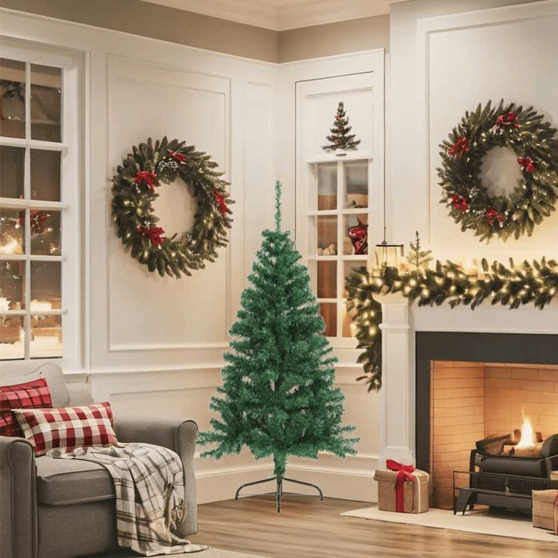 vidaXL mākslīgā Ziemassvētku egle ar statīvu, pusapaļa, 150 cm, PVC