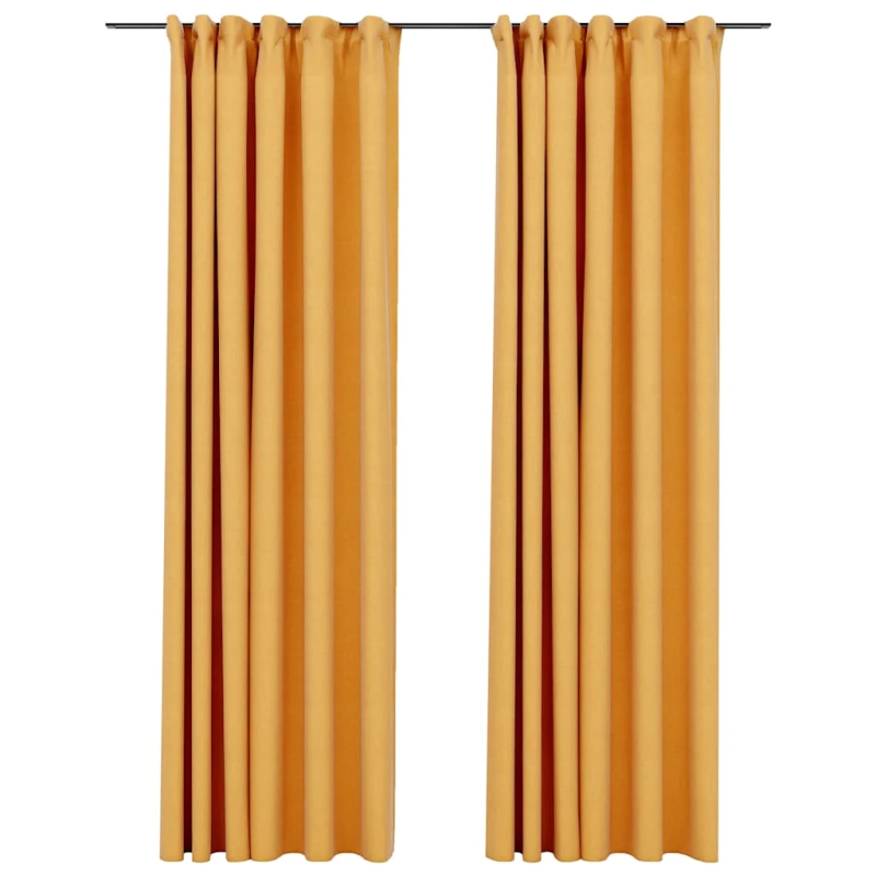 vidaXL biezie aizkari ar āķiem, 2 gab., dzelteni, linveida, 140x245 cm