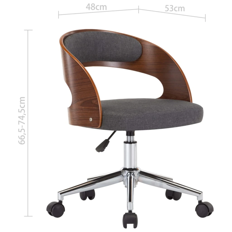 vidaXL biroja krēsls, grozāms, liekts koks, pelēks audums