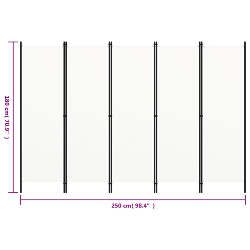 vidaXL 5-paneļu istabas aizslietnis, balts, 250x180 cm