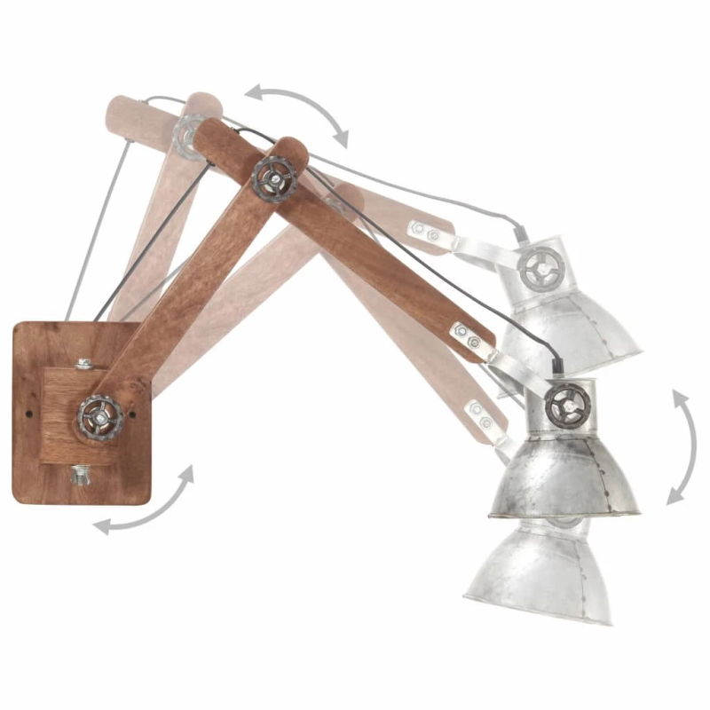 vidaXL sienas lampa, industriāls stils, sudrabaina, apaļa, E27