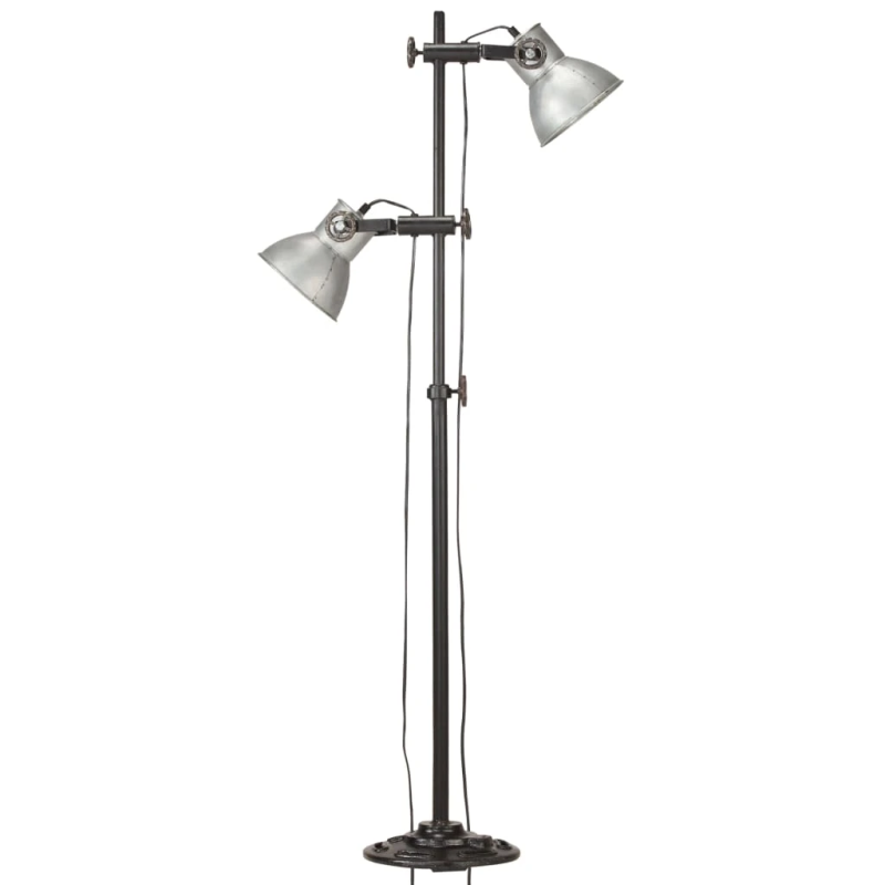 vidaXL grīdas lampa ar 2 abažūriem, sudraba krāsā, E27, čuguns