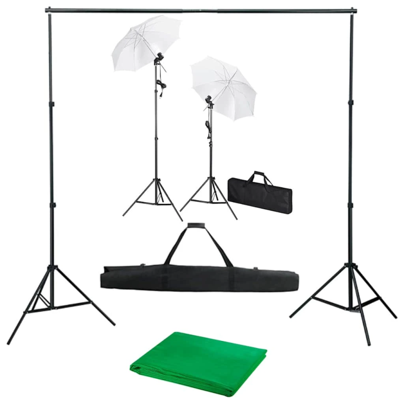 vidaXL fotostudijas komplekts – fons, lampas un lietussargi