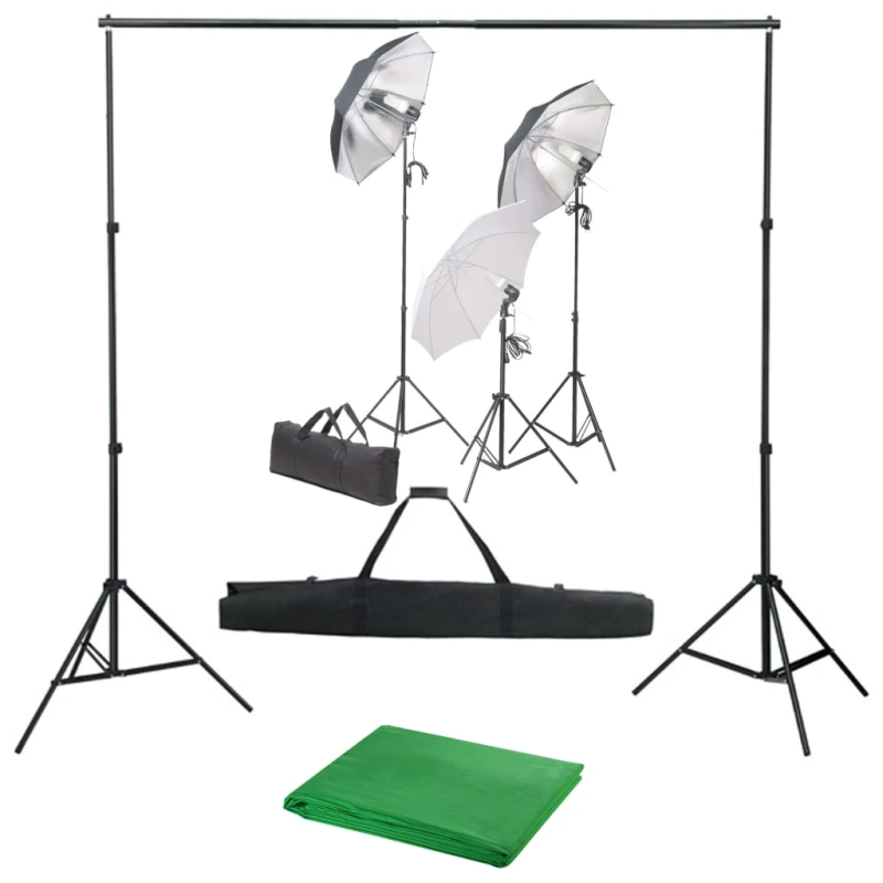 vidaXL fotostudijas komplekts, gaismas un fons