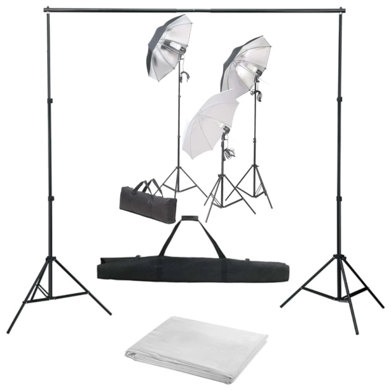 vidaXL fotostudijas komplekts, gaismas un fons