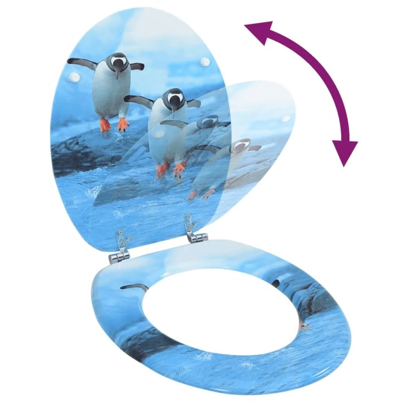 vidaXL tualetes poda sēdeklis ar vāku, MDF, pingvīnu dizains