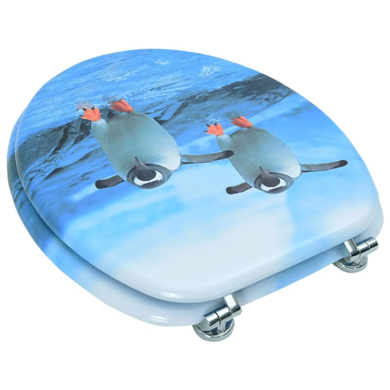 vidaXL tualetes poda sēdeklis ar vāku, MDF, pingvīnu dizains