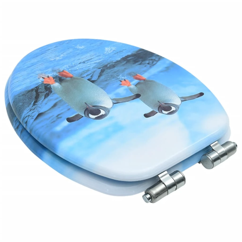 vidaXL tualetes poda sēdeklis, lēni aizverams, MDF, pingvīnu dizains