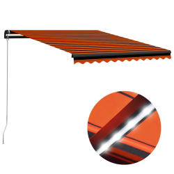 vidaXL izvelkama markīze ar LED, manuāla, 300x250 cm, oranža un brūna