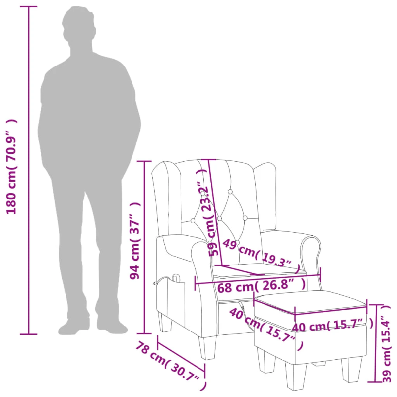 vidaXL masāžas krēsls ar kāju soliņu, tumši brūns audums