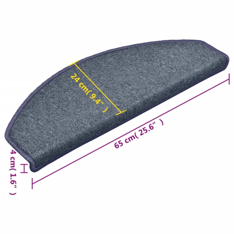 vidaXL kāpņu paklājiņi, 15 gab., 65x24x4 cm, tumši pelēki un zili, pusapaļi, lieli