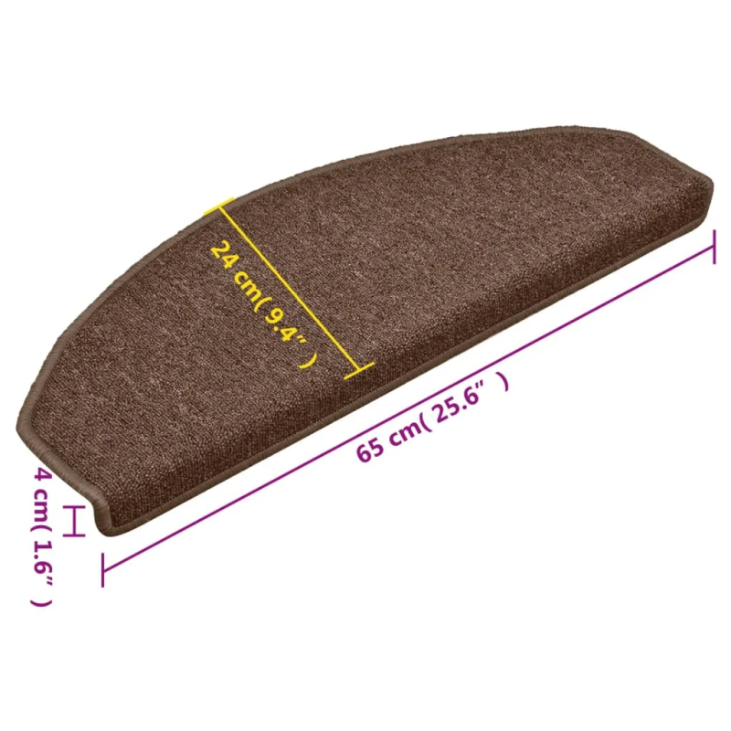 vidaXL kāpņu paklājiņi, 15 gab., 65x24x4 cm, brūni, pusapaļi, lieli