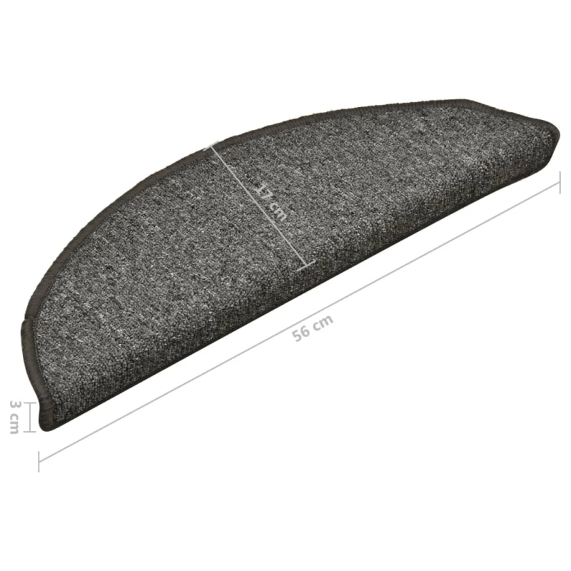 vidaXL kāpņu paklājiņi, 15 gab., 56x17x3 cm, tumši pelēki, pusapaļi