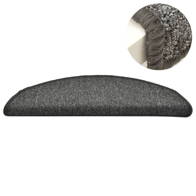 vidaXL kāpņu paklājiņi, 15 gab., 56x17x3 cm, tumši pelēki, pusapaļi