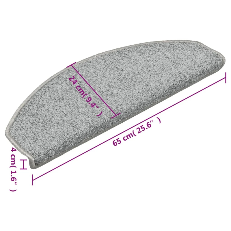 vidaXL kāpņu paklājiņi, 15 gab., 65x24x4 cm, gaiši pelēki, pusapaļi, lieli