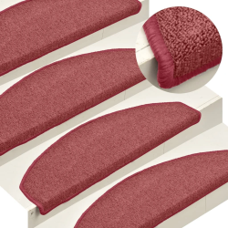vidaXL kāpņu paklājiņi, 15 gab., 65x24x4 cm, bordo krāsas, pusapaļi, lieli