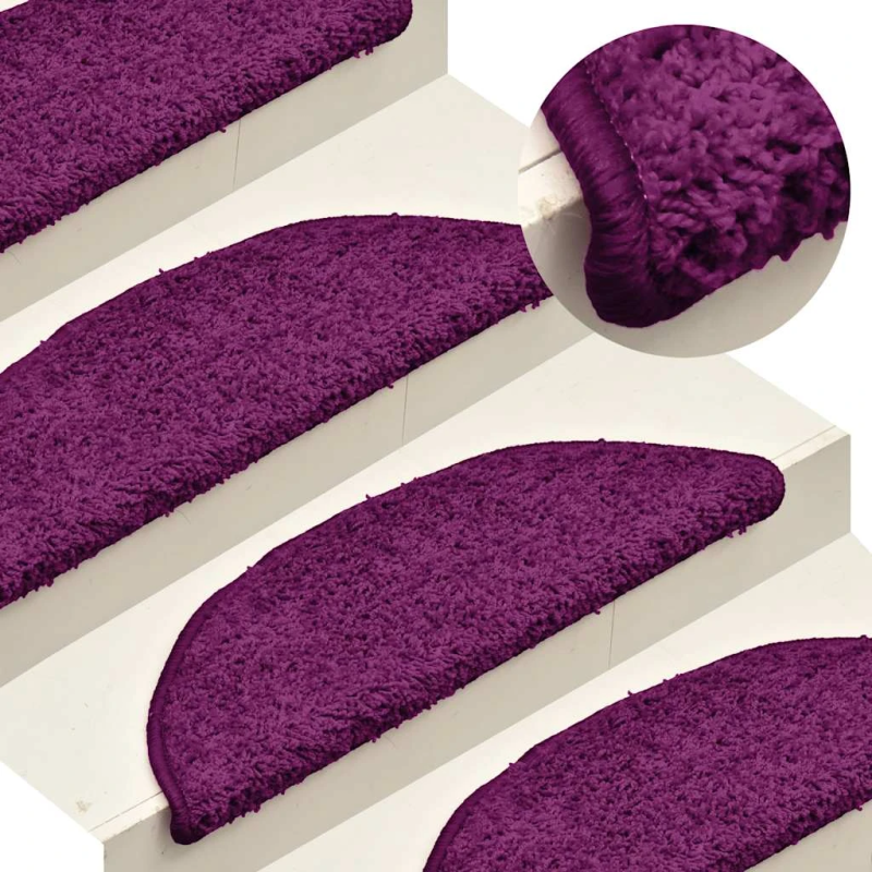 vidaXL kāpņu paklājiņi, 15 gab., 56x17x3 cm, rozā, pusapaļi