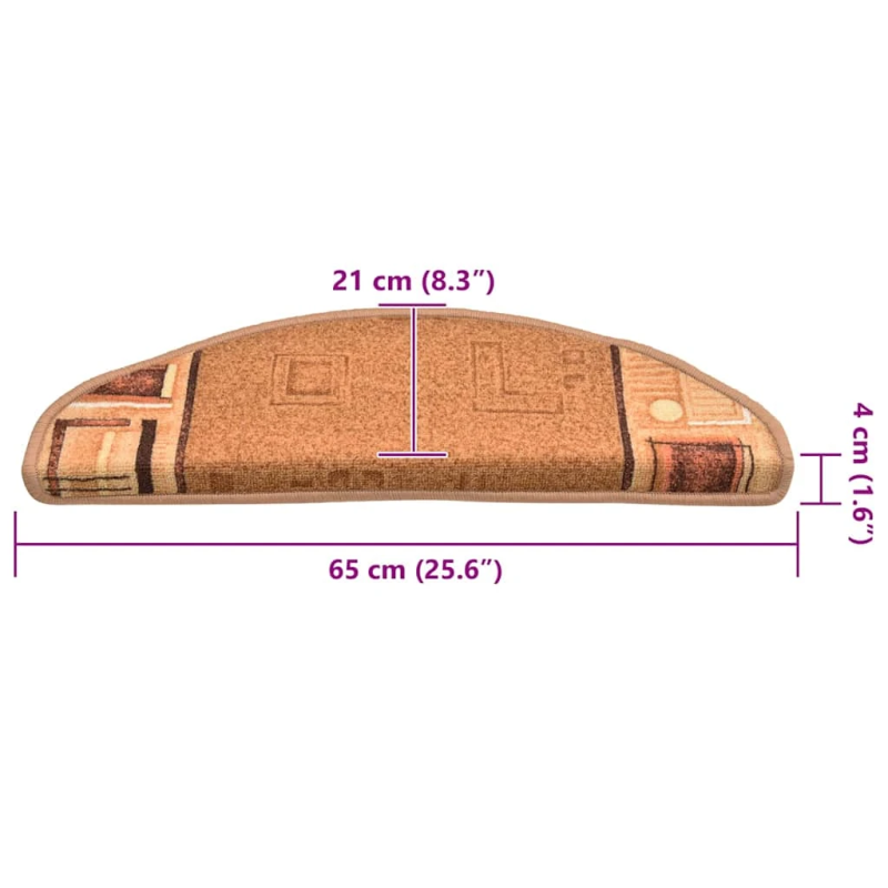 vidaXL kāpņu paklāji, 15 gab., pašlīmējoši, 65x21x4 cm, bēši