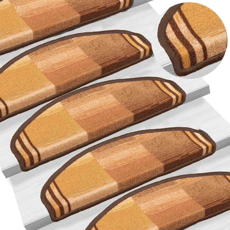 vidaXL kāpņu paklāji, 15 gab., pašlīmējoši, 65x21x4 cm, brūni