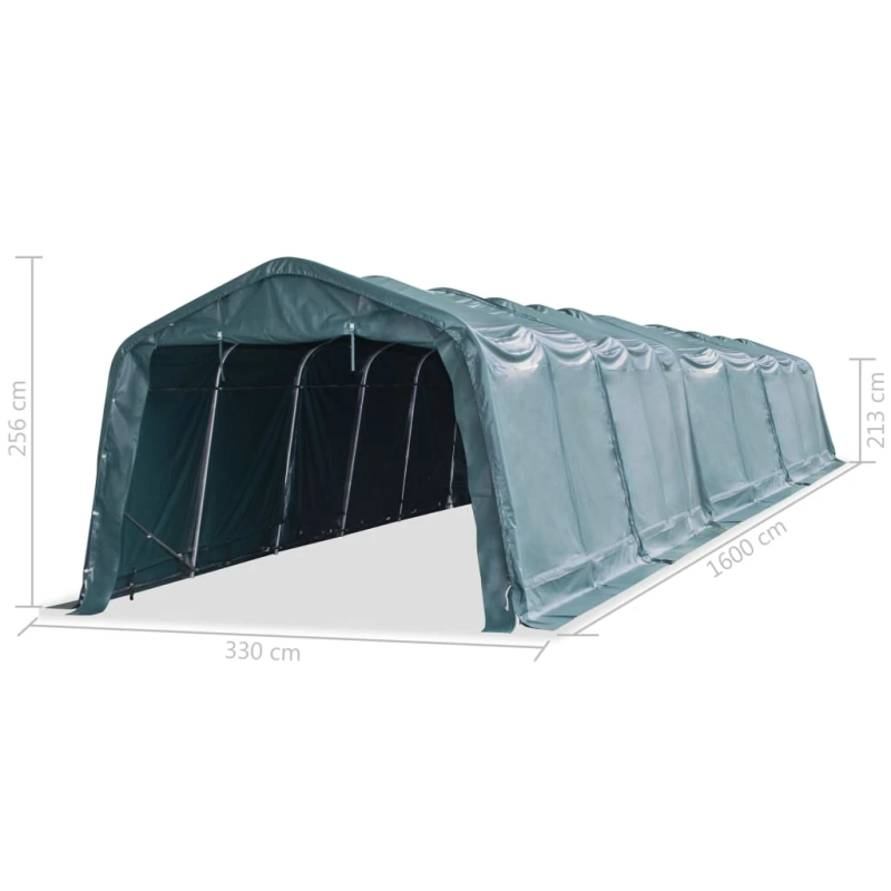vidaXL mājlopu nojume, tumši zaļa, PVC, 3,3x16 m, 550 g-m², noņemama