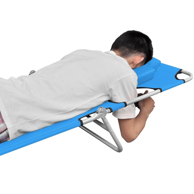 vidaXL saliekams sauļošanās zvilnis ar galvas spilvenu, tērauds, zils