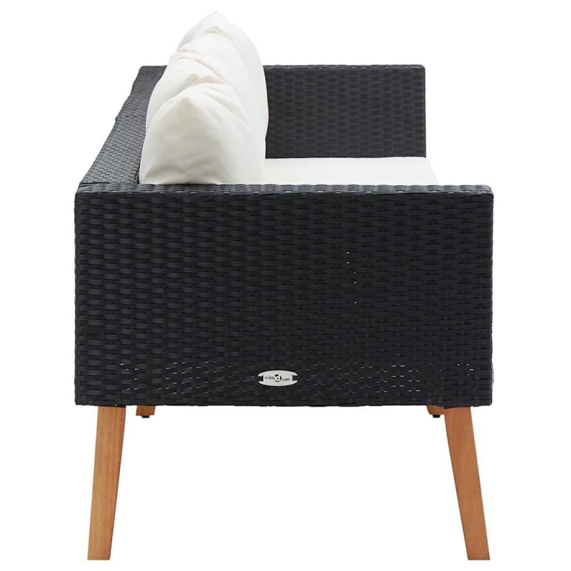 vidaXL trīsvietīgs dārza dīvāns ar matračiem, melna PE rotangpalma