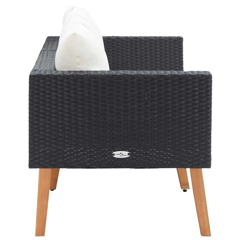 vidaXL divvietīgs dārza dīvāns ar matračiem, melna PE rotangpalma