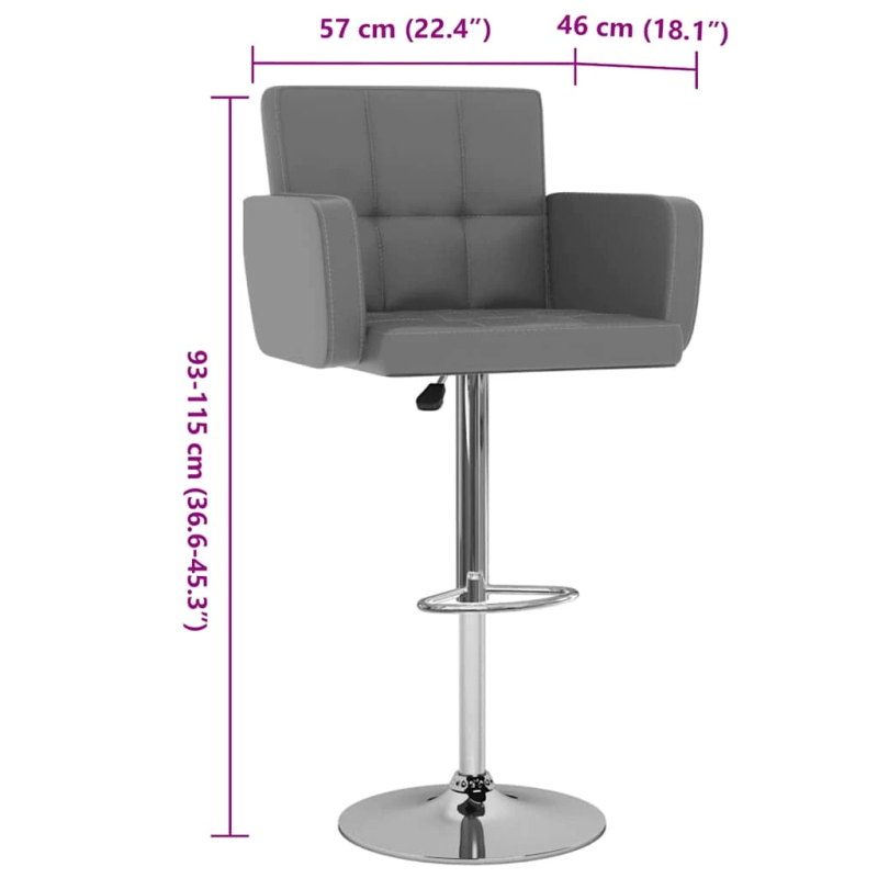 vidaXL bāra krēsli, 2 gab., pelēka mākslīgā āda