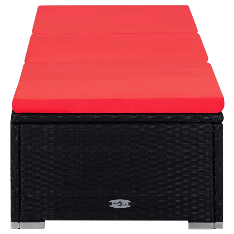 vidaXL sauļošanās zvilnis ar galdiņu, sarkans, PE rotangpalma
