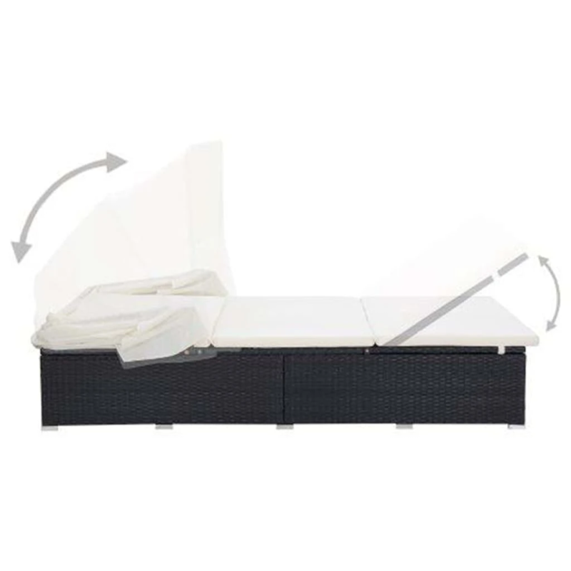 vidaXL sauļošanās gulta ar matraci, melna, PE pinums, divvietīga