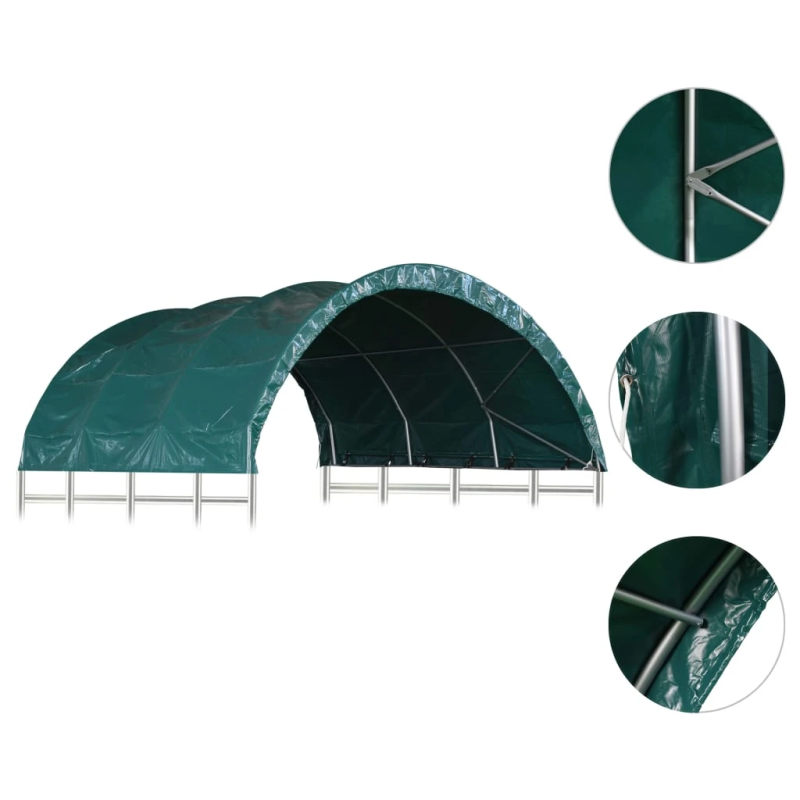 vidaXL mājlopu nojume, PVC, 3,7x3,7 m, zaļa