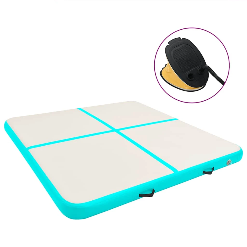 vidaXL piepūšams vingrošanas paklājs ar pumpi, 200x200x10 cm, zaļš PVC