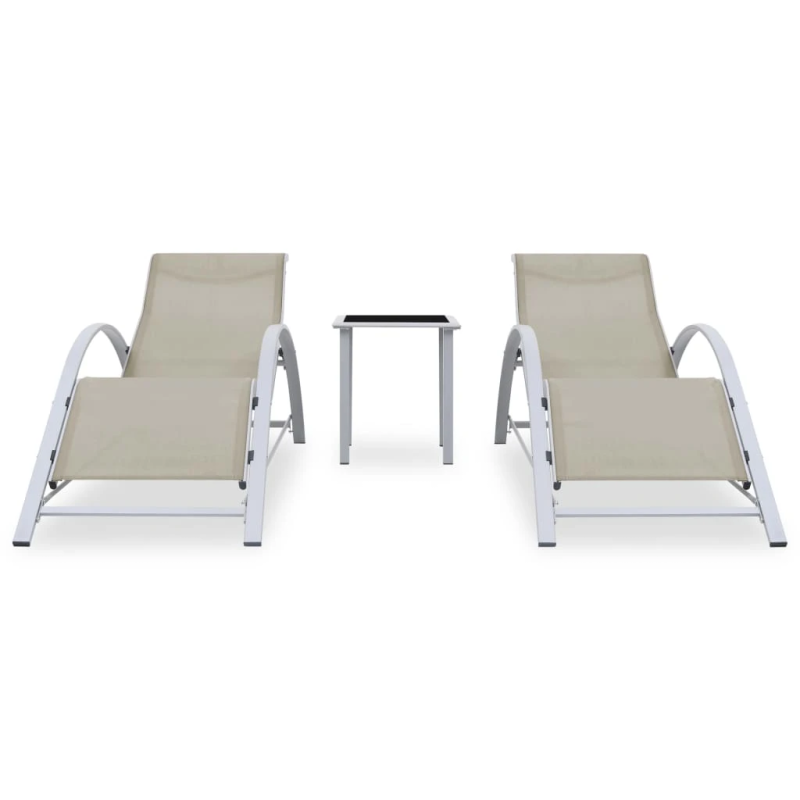 vidaXL sauļošanās zviļņi, 2 gab., ar galdiņu, krēmkrāsas, alumīnijs