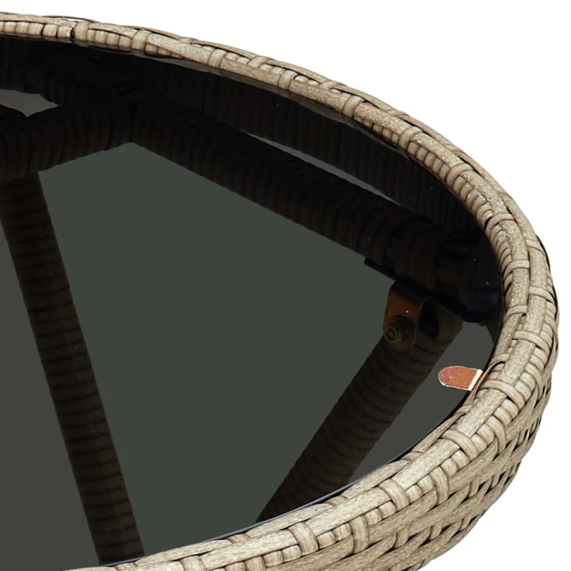 vidaXL kafijas galdiņš, bēšs, 60 cm, PE rotangpalma un rūdīts stikls