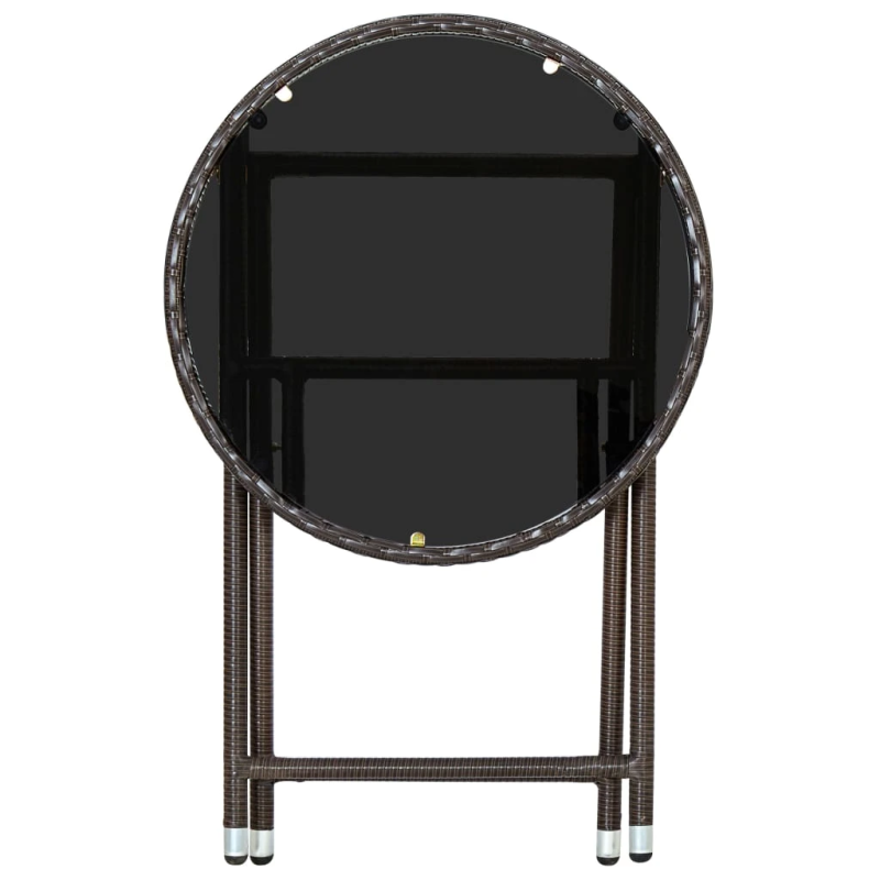 vidaXL kafijas galdiņš, brūns, 60 cm, PE rotangpalma un rūdīts stikls